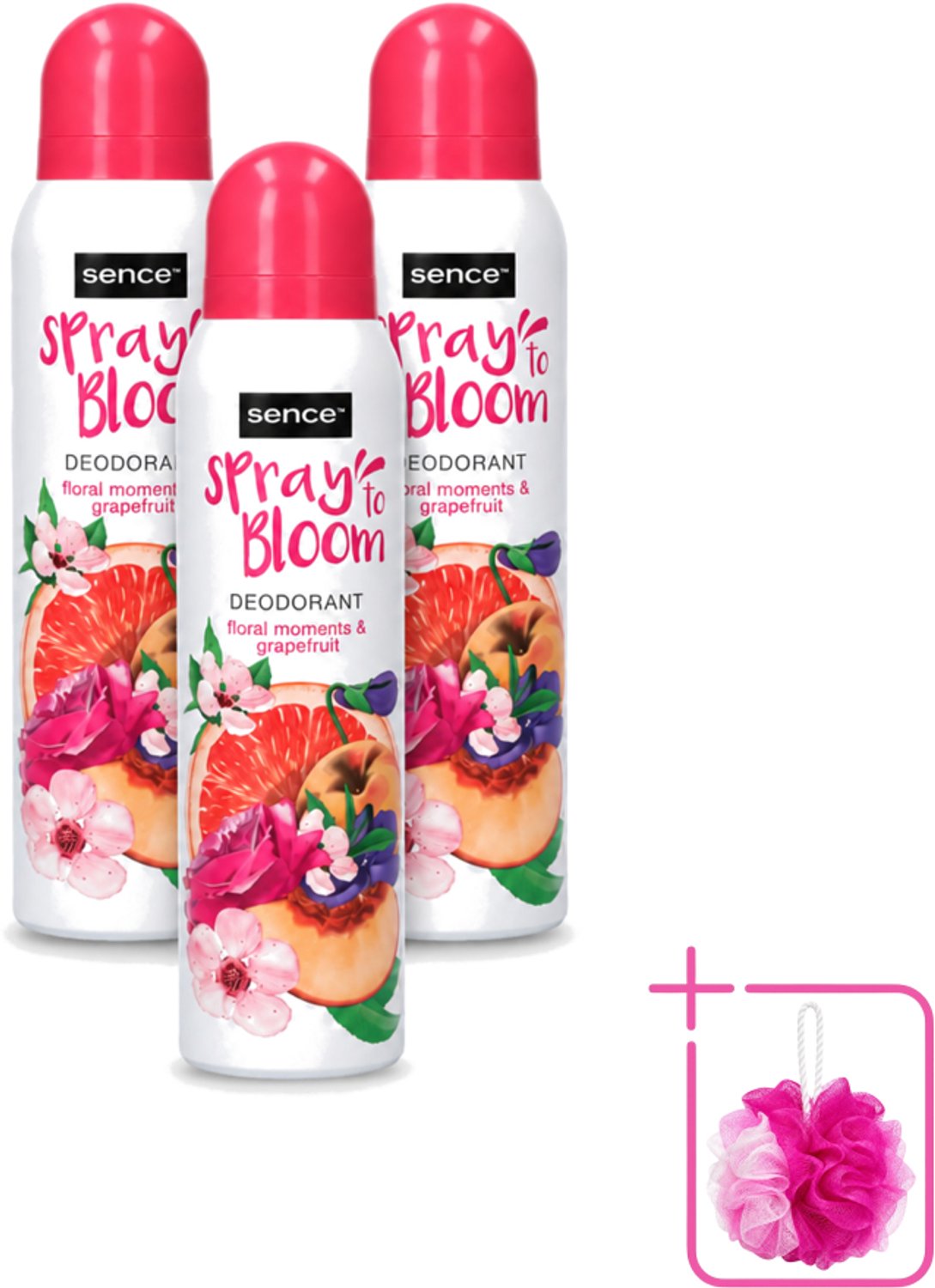 3 x Sence - Floral & Grapefruit - Deodorant - Fris & Fruitig - 150 ml - Bulkverpakking - Frisheid - Douchemop - Fruitige geur