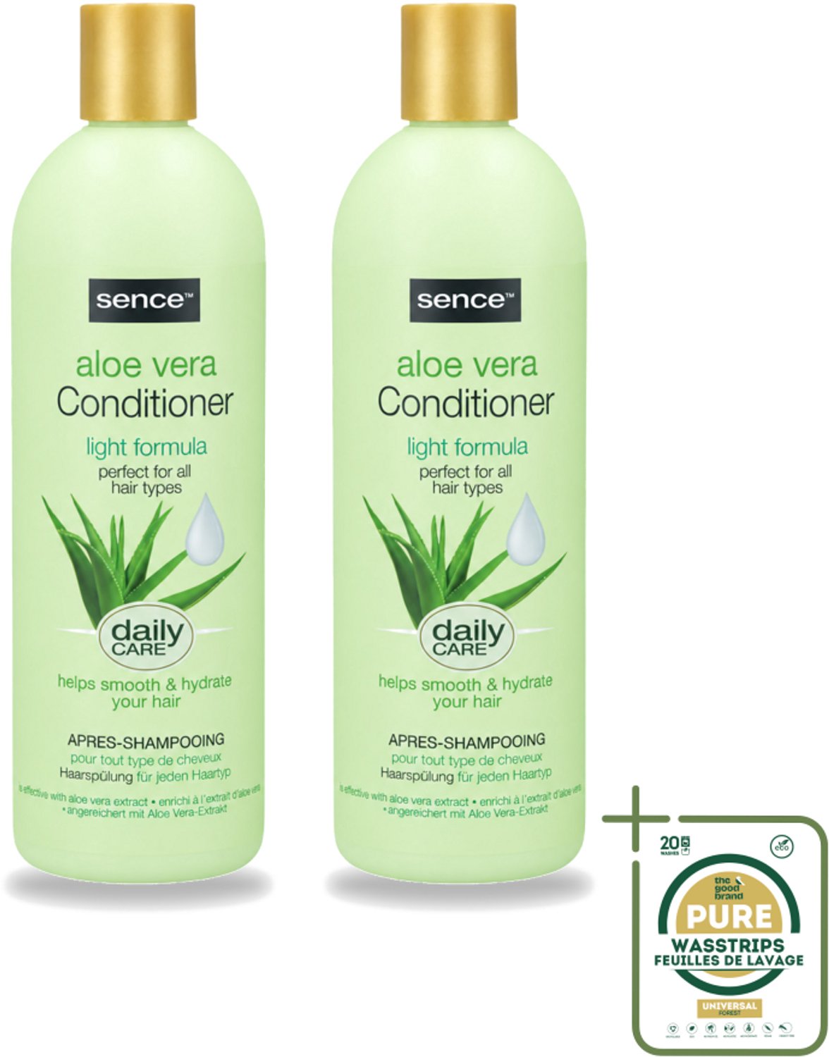 2 x Sence - Aloë Vera - Conditioner - Hydraterend - 400 ml - Wasstrips - Aloë Vera Conditioner - Droog Haar Conditioner - Beschadigd Haar Conditioner - Hydraterende Conditioner - Haar Herstel