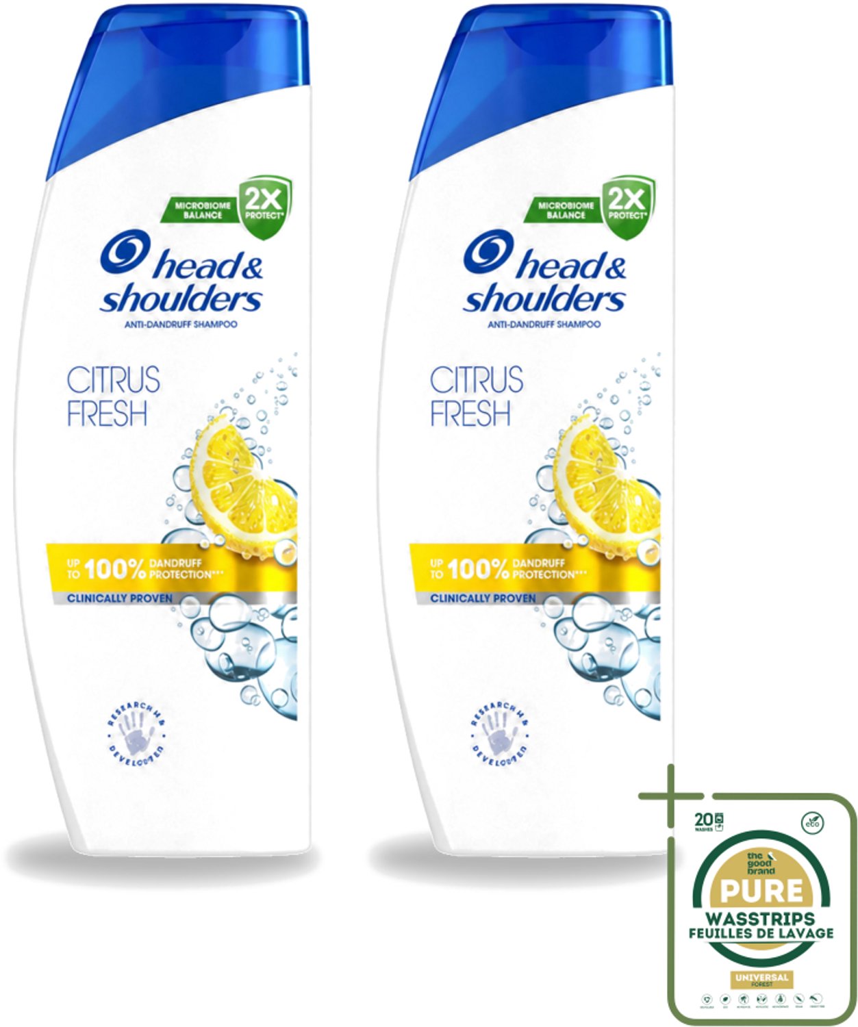 2 x Head & Shoulders - Shampoo - Citrus Fresh - 250ml - Wasstrips - Roosvrij Haar - Anti-roos Shampoo - Citrusgeur - Vet Haar - Fris Haar