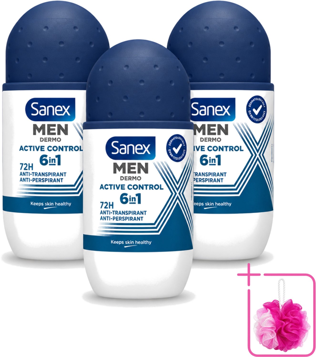 3 x Sanex Men – Deo Roll-on – Active Control – 53 ml - Bulkverpakking - Deodorant voor mannen - Zweetbehandeling