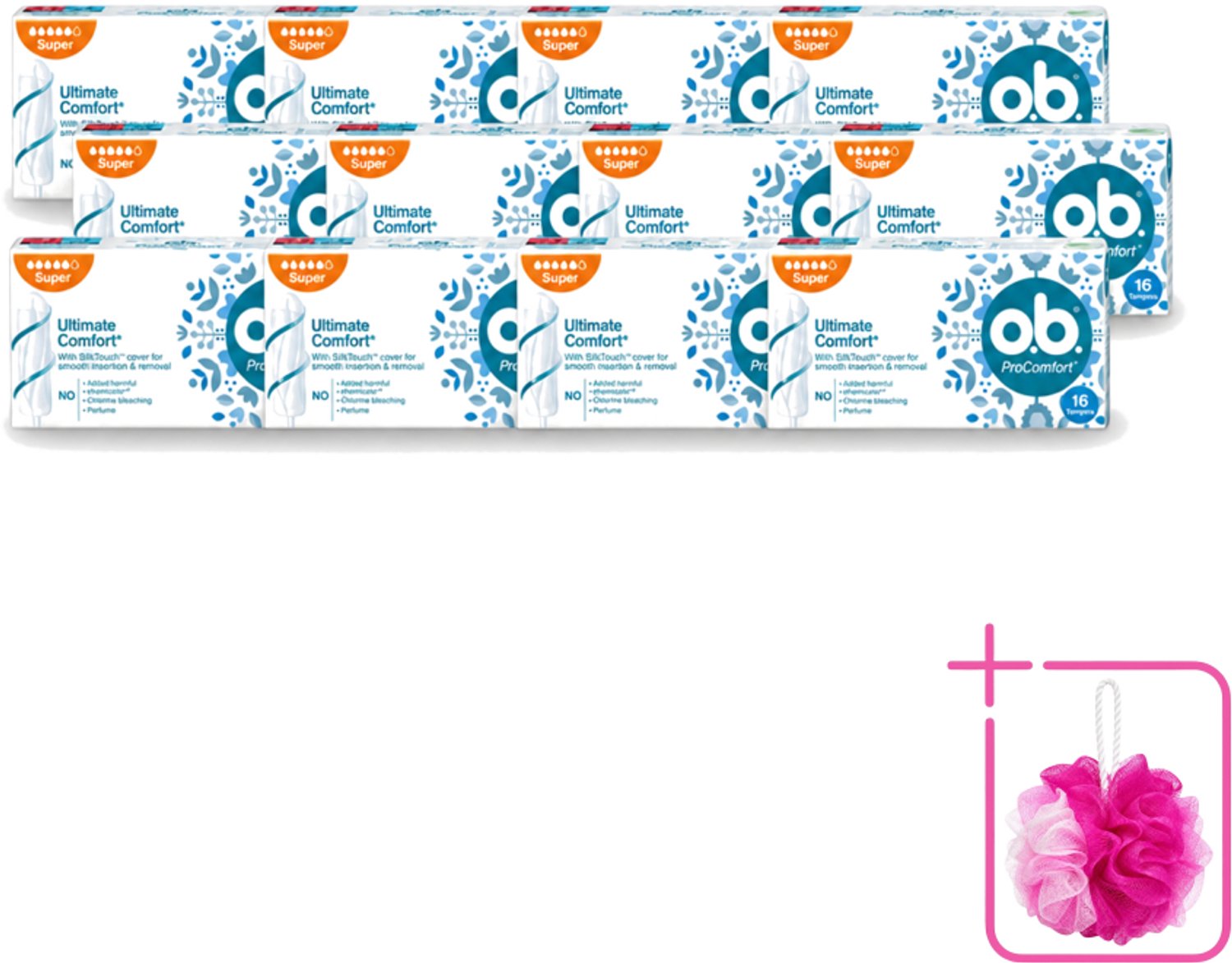 12 x o.b. Tampons - ProComfort Super - Voor Comfort en Zachte Bescherming - 16 Tampons - Bulkverpakking - Tampons - Douchemop - Menstruatiebescherming