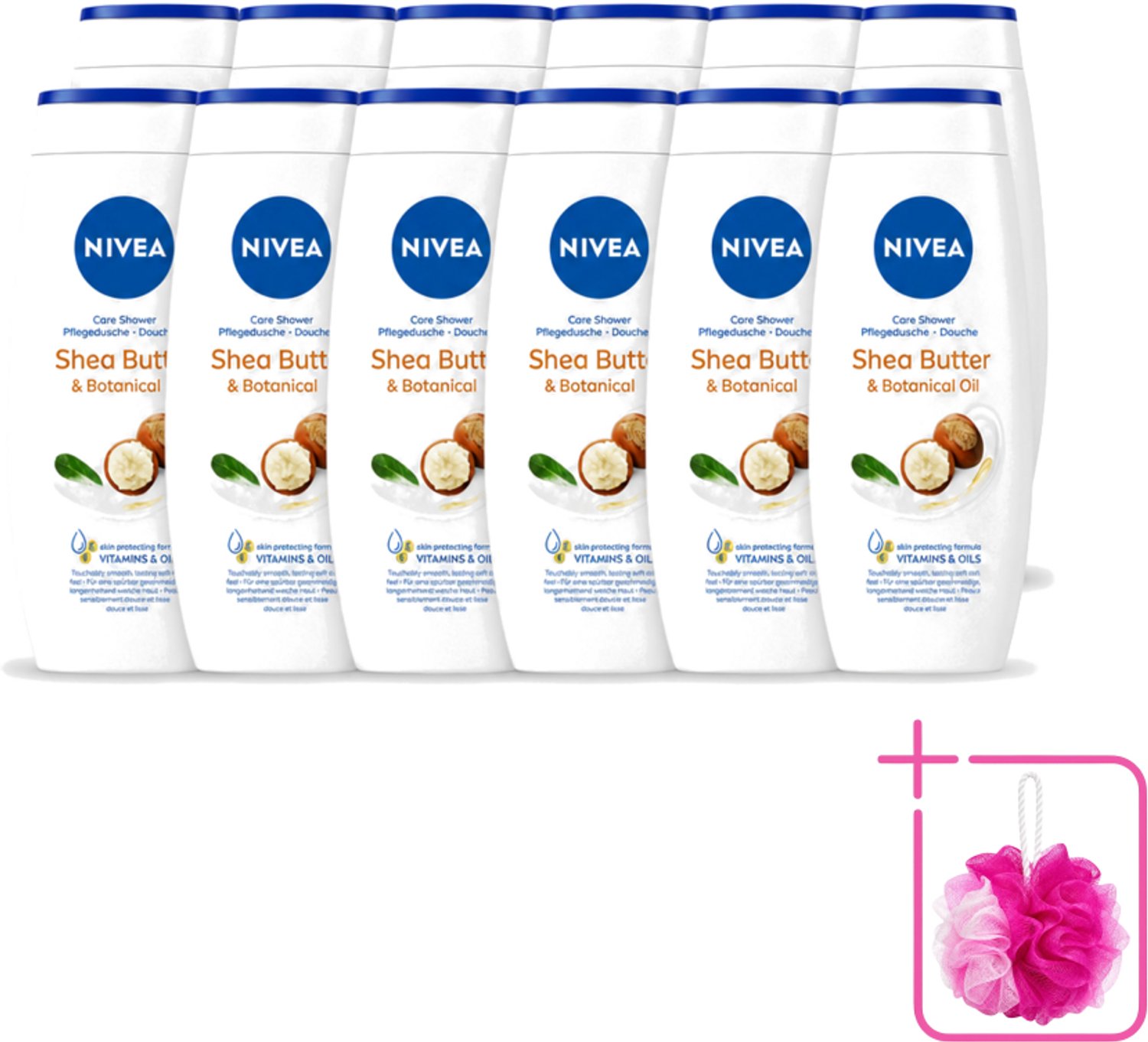 12 x Nivea - Douchegel - Shea Butter & Botanical Oil - 250 ml - Bulkverpakking - Douchegel - Douchemop - Shea butter