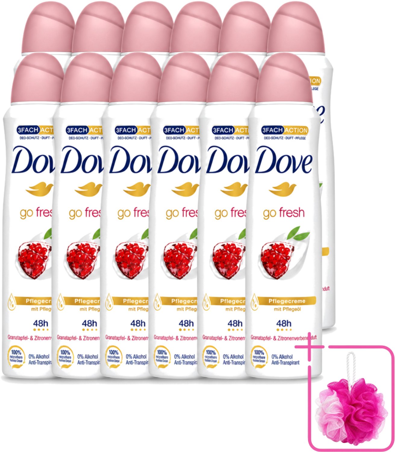 12 x Dove - Deodorant - Go Fresh Granaatappel - Frisse en fruitige geur - 150 ml - Bulkverpakking - Dove Go Fresh - Douchemop - Granaatappel
