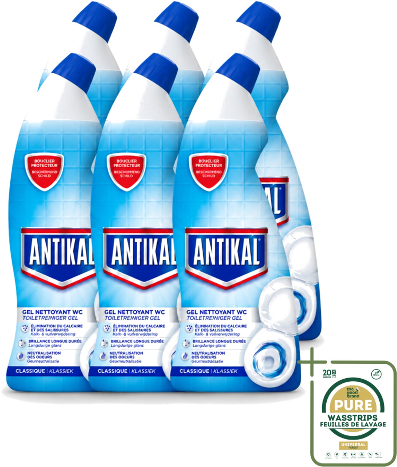 6 x Antikal - Toiletreiniger - Verwijdert Kalkaanslag & Vuil - 750 ml - Wasstrips - Toiletreiniger - Kalkaanslag - Reinigen Toilet - Fris Toilet - Geurinsluitend