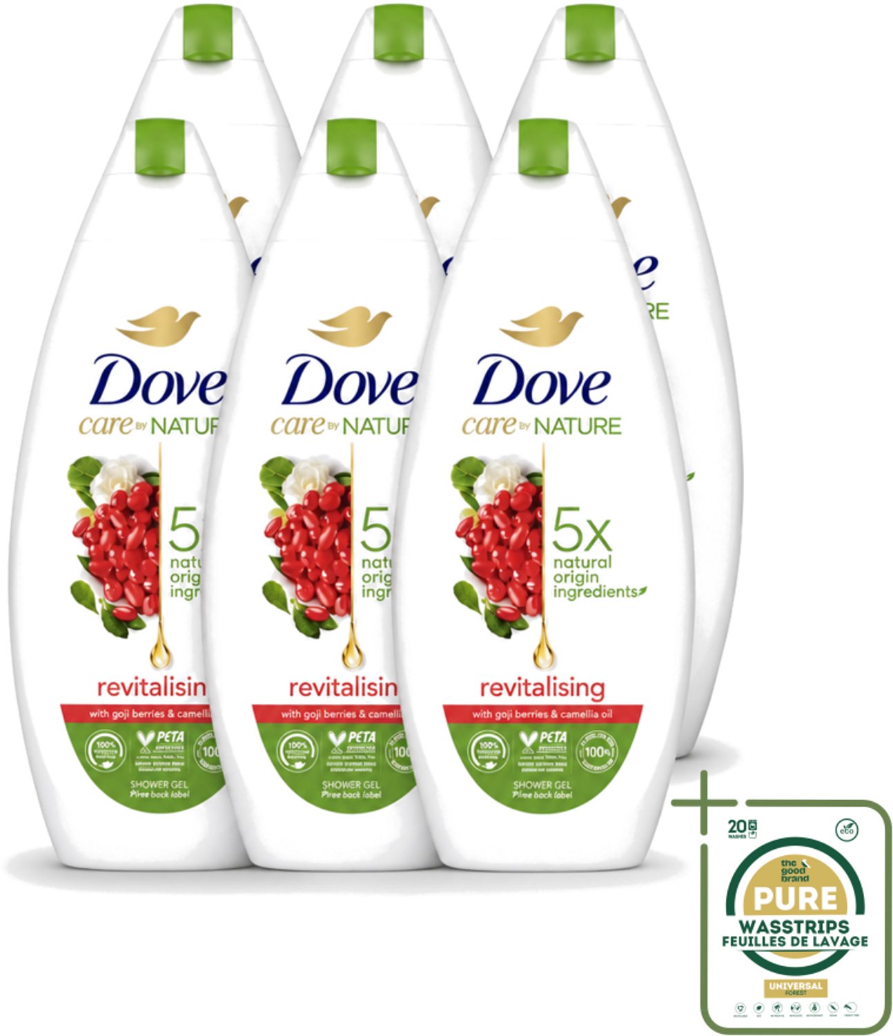 6 x Dove - Douchegel - Revitalising - Verfrissend - 225 ml - Wasstrips - Douchegel - Huidverzorging - Verfrissend - Revitaliserend - Hydraterend