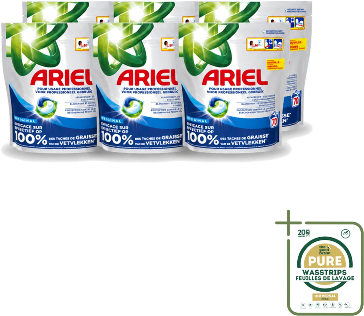 6 x Ariel – Wasmiddel Pods – All-in-1 Regular – 70 wasbeurten - Wasstrips - Wasmiddel Pods - 3-in-1 Wasmiddel - Krachtige Reiniging - Vlekken Verwijderen - Koud Water Wasmiddel