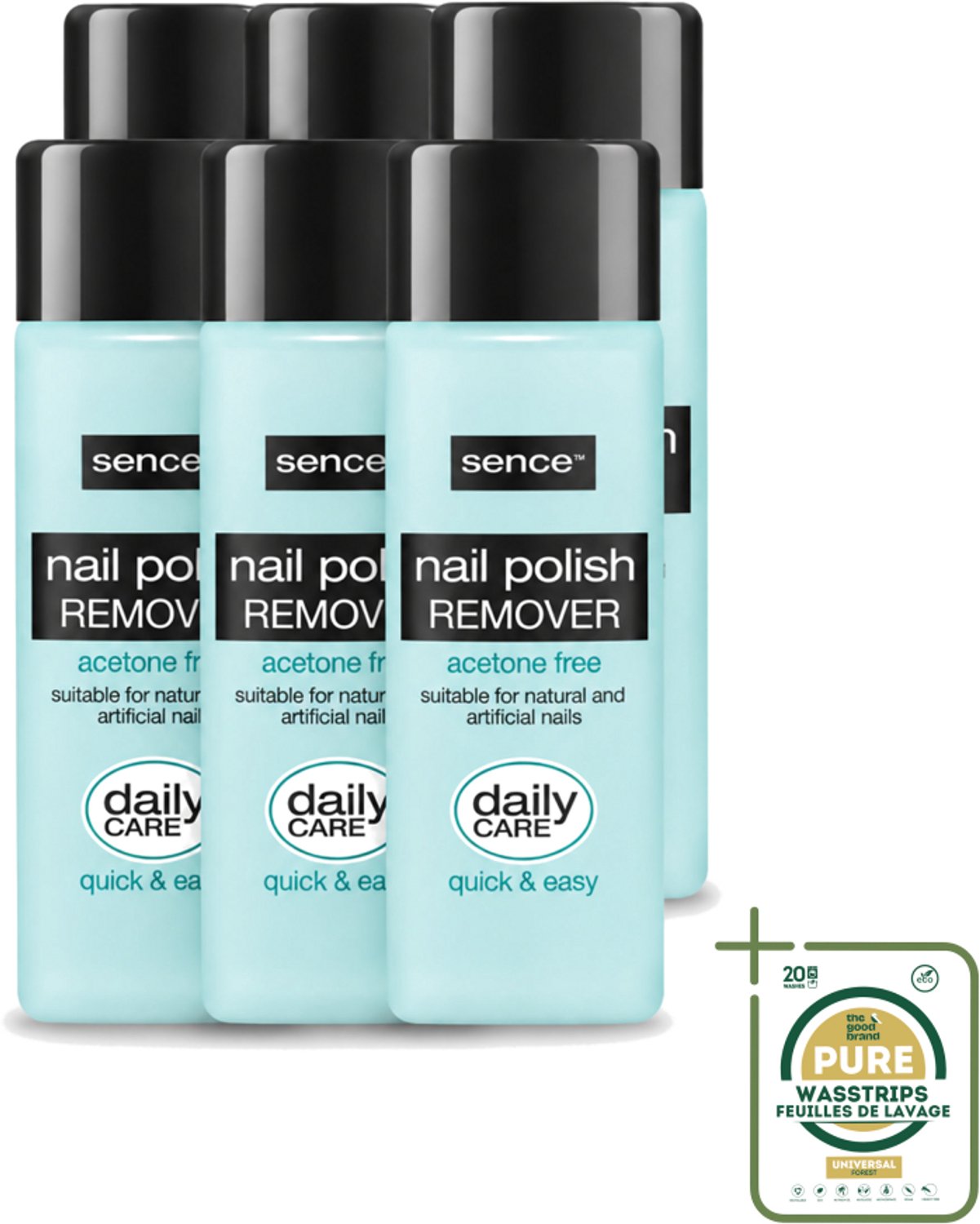 6 x Sence - Acetonvrij - Nagellakremover - Pompflacon - 175 ml - Wasstrips - Nagellakremover - Acetonvrije Nagellakremover - Pompflacon Nagellakremover - Milde Nagellakremover - Nagellak Verwijderen