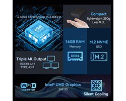 Mini Desktop Pc Intel Core I9 10980HK - 16 GB Geheugen - 256 GB SSD - Intel UHD Graphics - Windows 11 - Compact Design
