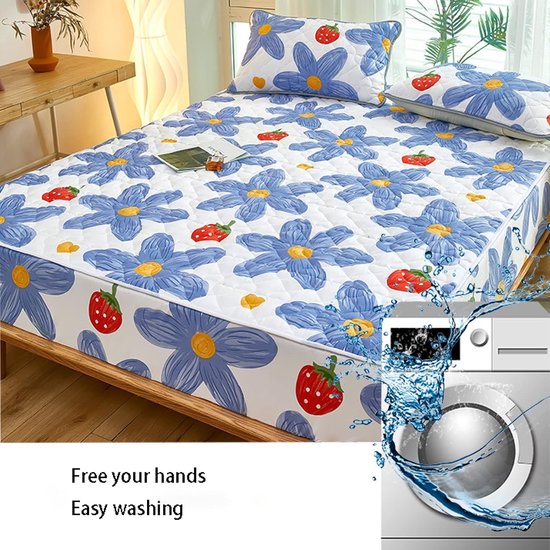 Double Bedding,Solid Color Quilted Quilting Waterproof Deep Pocket Fitted Sheet, Kids Printed Urine Mattress Protector Bed Cover,green,180 * 220cm — afbeelding 5