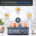 Zilvergrijze eierkoker met 3 instellingen voor zachtgekookt, medium of hardgekookt ei.