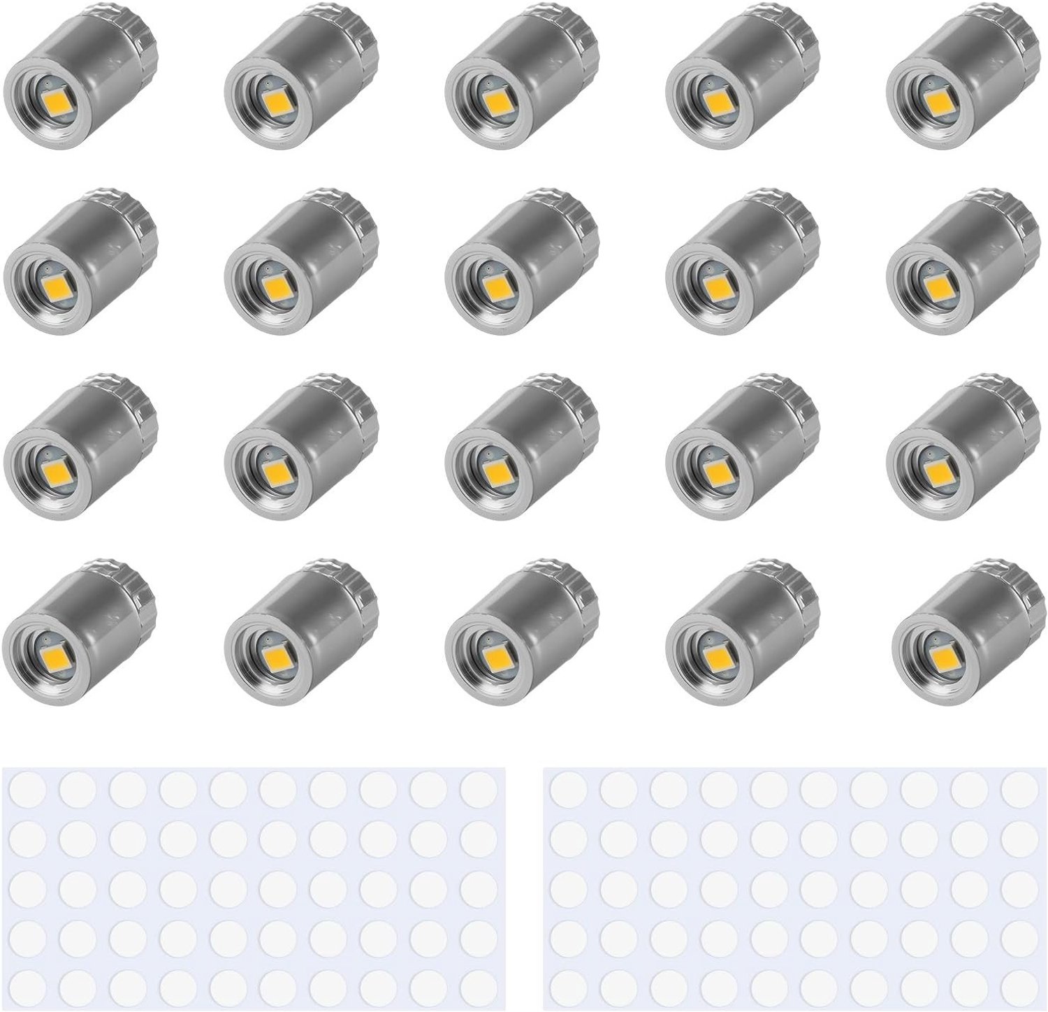 Set van 20 Mini LED-lampen - Warm Licht - 1,5 x 1 cm - Draadloze Decoratieve Lampjes met Kleefpunten - Voor Feestdecoratie en Creatieve Projecten