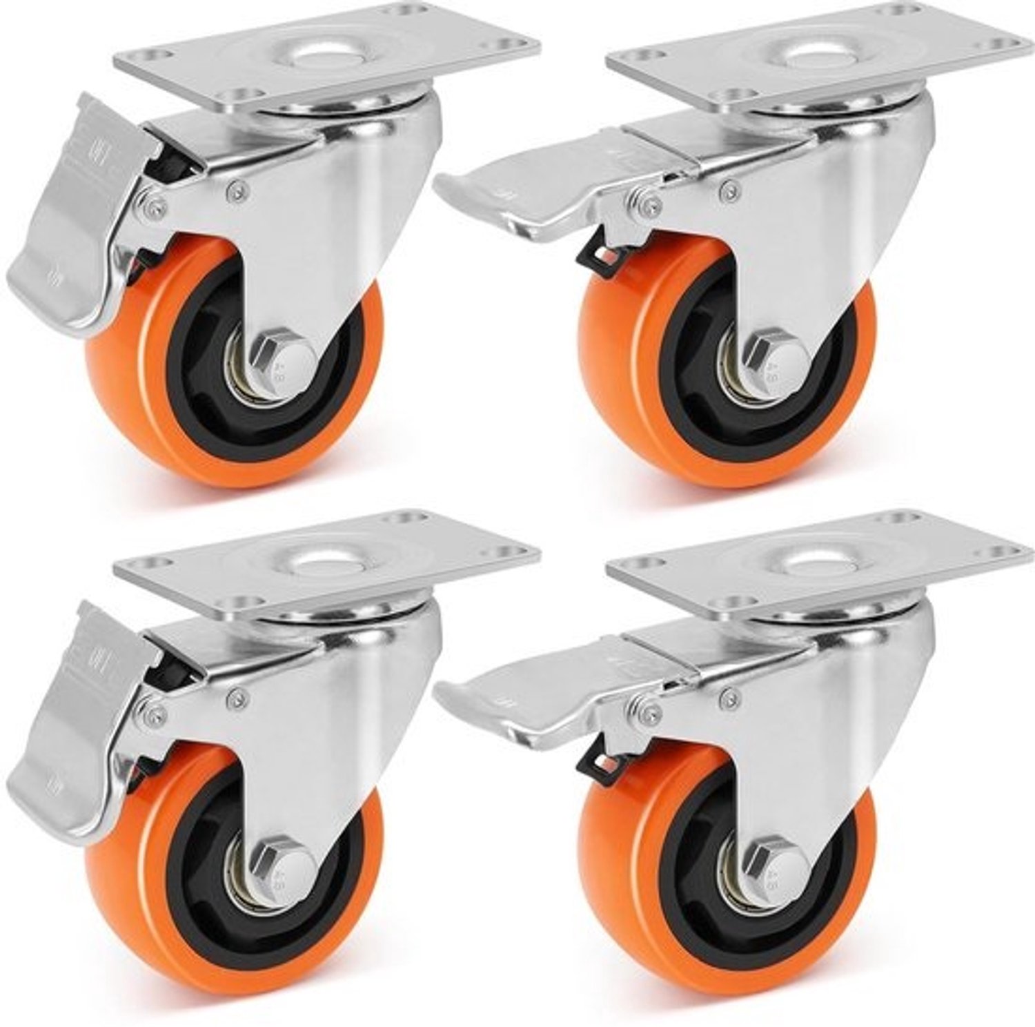 Set van 4 zwenkwielen - Met dubbele vergrendeling - 3 Inch polyurethaan zwenkwielen - Met hoge belasting - max. 1000Lbs - Stille en duurzame zwenkwielen - Voor meubels en karren