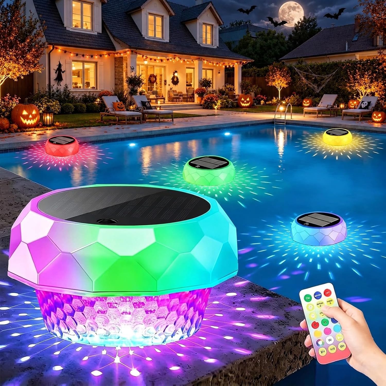Zonne-energie Drijvende Tuinverlichting met Afstandsbediening, Kleurveranderende RGB LED Lampen voor Zwembad, Spa en Vijver, IP68 Waterdicht en Geschikt voor Buitengebruik