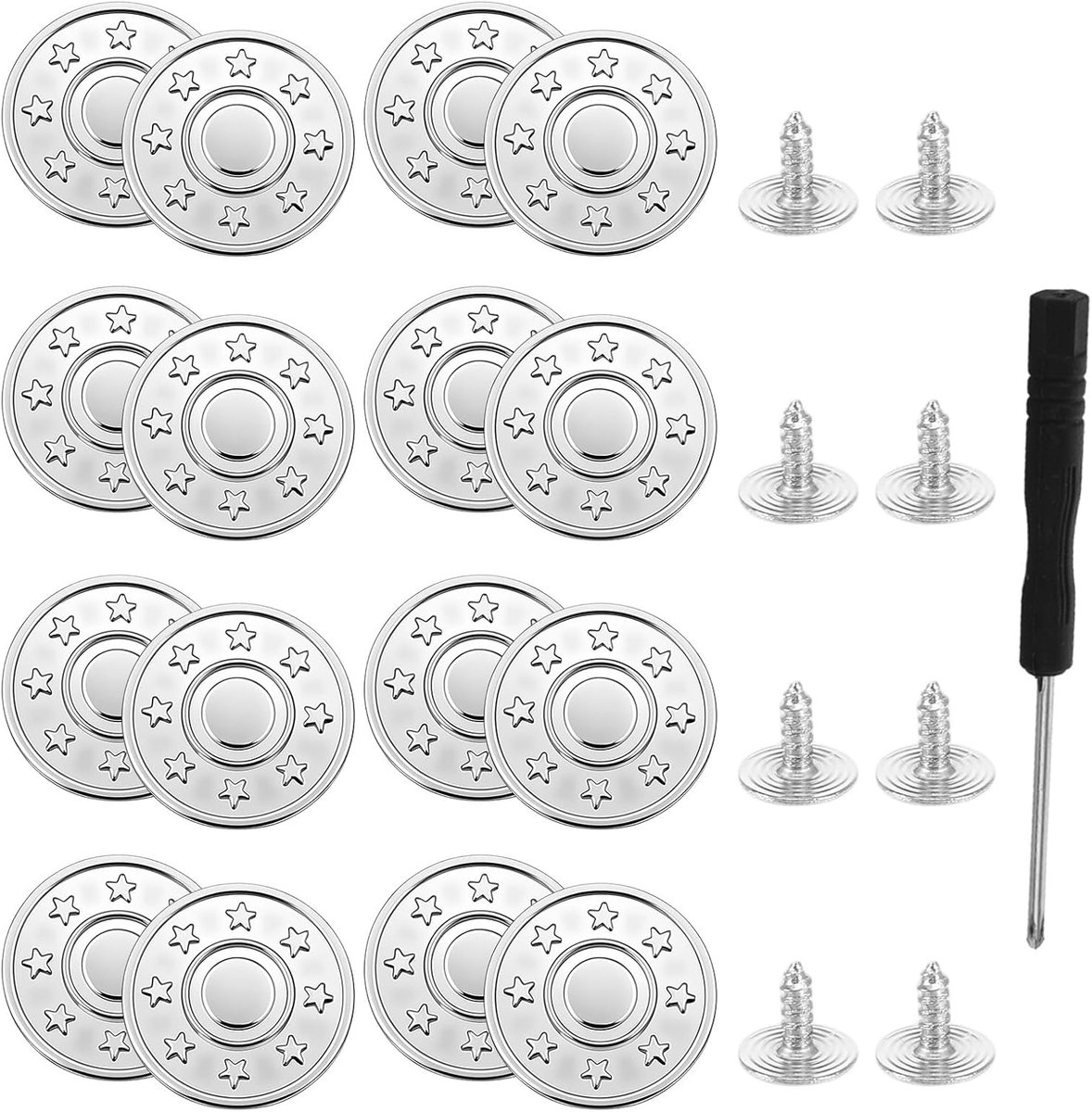 Knopen, 20 mm zilveren broekvervangingsknopen, naaivrije knoop, vervangende knoop, verstelbare jeansknopen voor broeken, afneembare metalen broekknopen, verstelbare knopen, reserveset