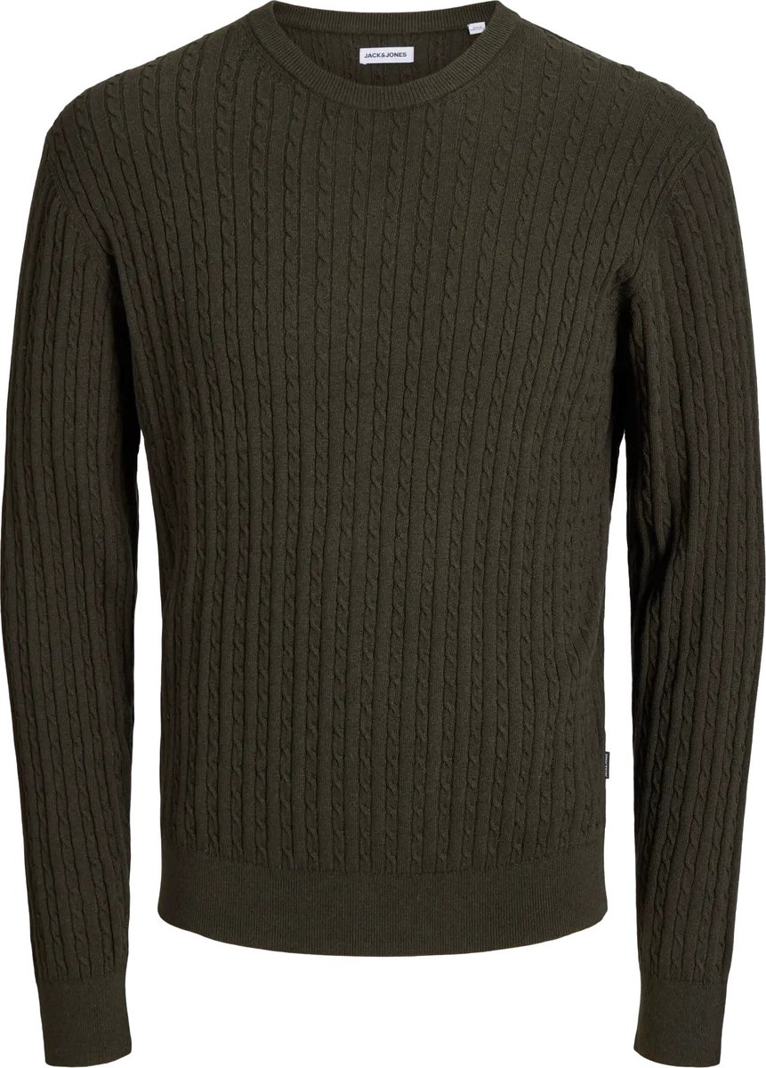JACK & JONES Emil knit cable crew neck slim fit - heren pullover viscosemengsel met O-hals - groen (rosin)