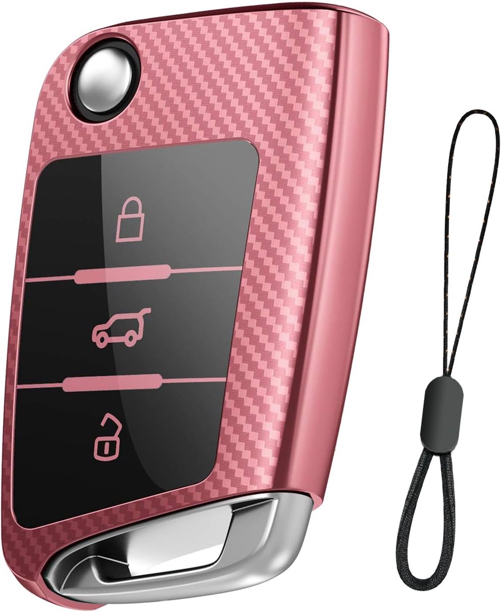Sleutelhoes voor VW, Skoda, Seat, autosleutelhoes voor Golf 7 Polo Tiguan MK7 T-ROC Kodiaq Octavia Leon Ateca Arona, met sleutelhanger autoaccessoires (C-roze)
