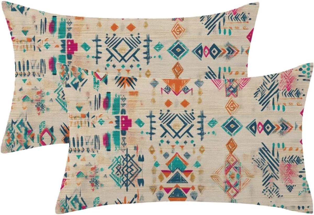 Kussenslopen 2 stuks met onzichtbare rits, buitenkussens, boho-patroon, rechthoekig, waterdicht, fluwelen kussenslopen, 2 stuks met onzichtbare rits, tuinmeubeldecoratie, 70 x 90 cm, Model830