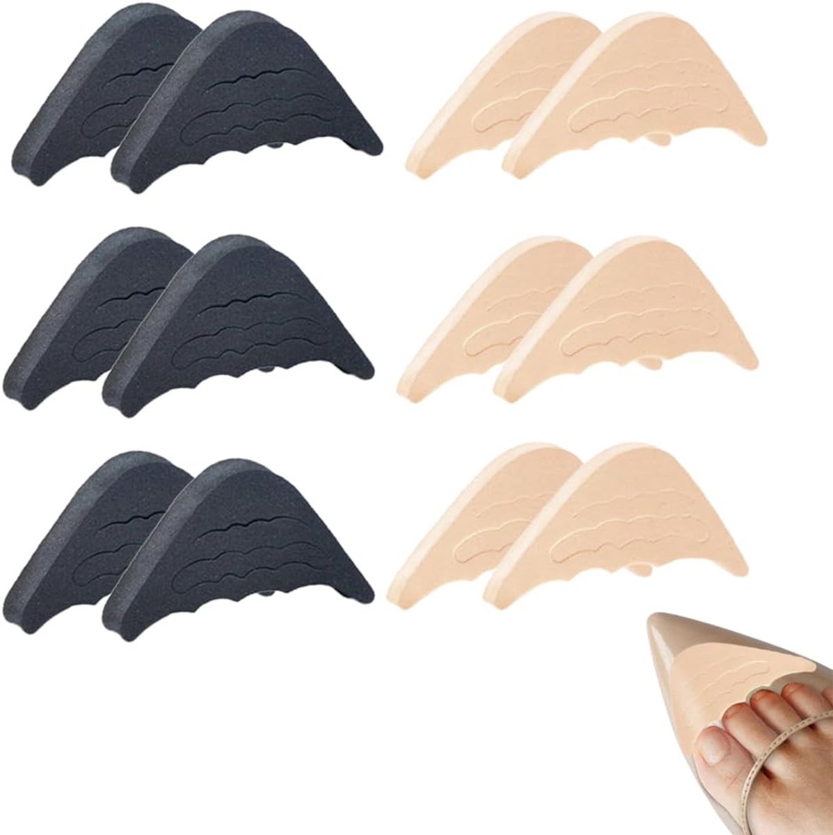 6 paar verstelbare sponsvulstoffen schoenen, comfortabele inzetstukken, herbruikbaar, voor schoenen, uniseks, voor pijnverlichting aan de voeten (zwart, beige)