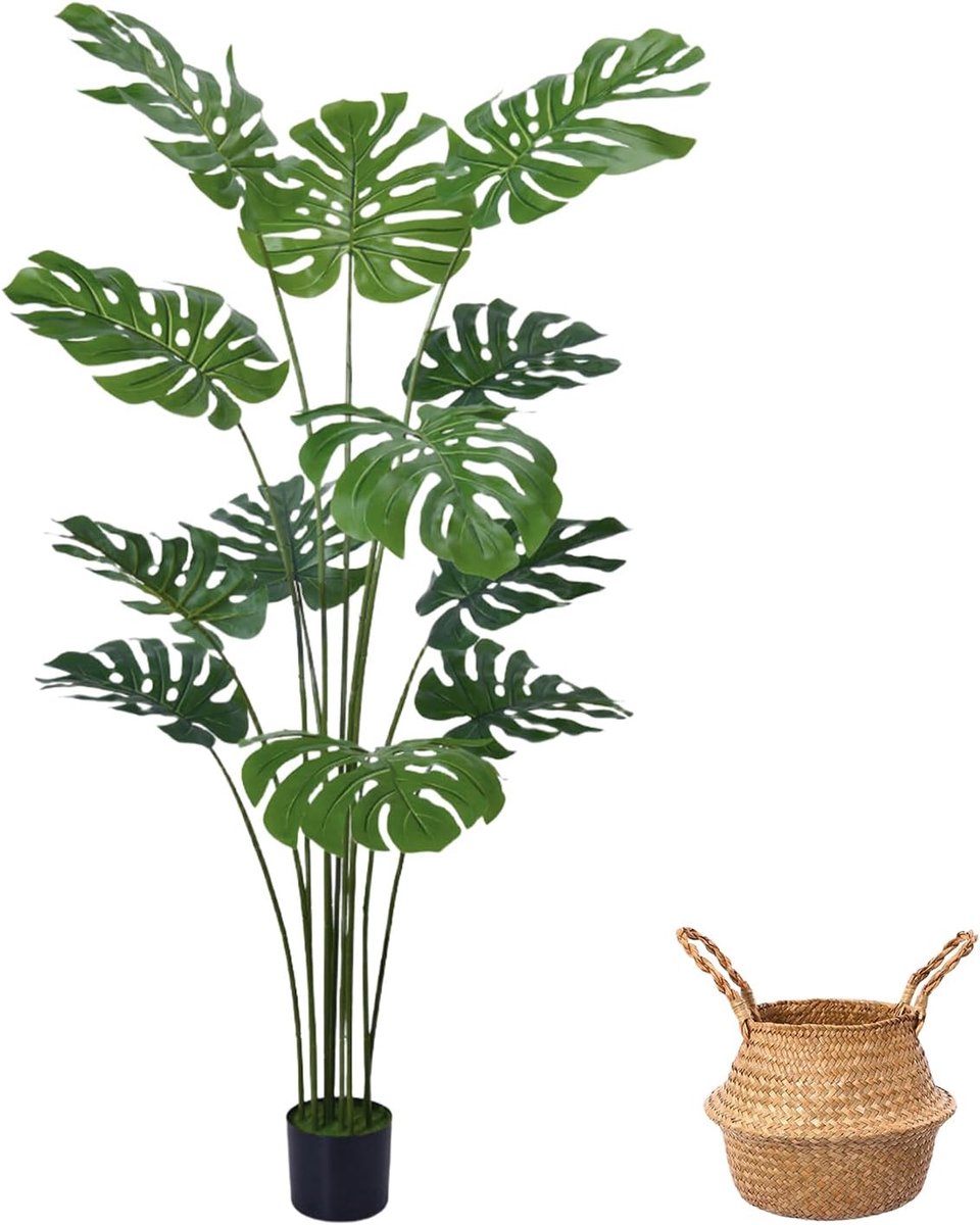 Kunstplant Monstera, 160 cm, kunstplant met 12 bladeren, ziet eruit als echt