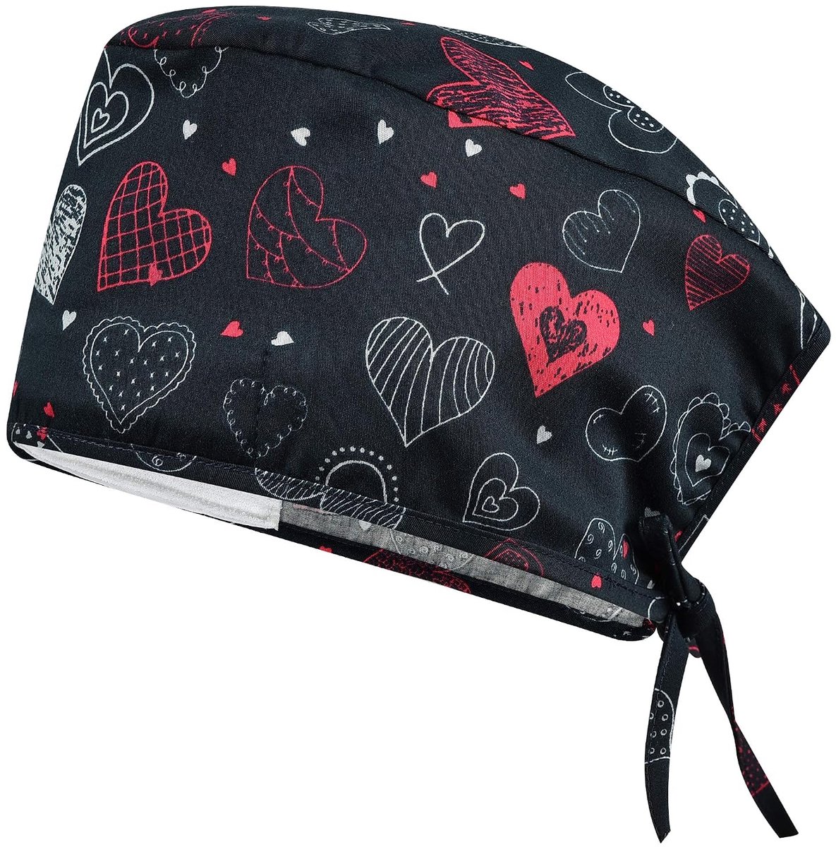 Chirurgische kap voor dames, chirurgische kapje, accessoires voor verpleegsters, tandartsen, farmaceutica, dierenartsen (rood hart.)