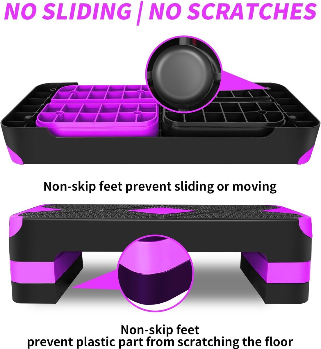 Stepplank, in hoogte verstelbaar, stepper met 3 standen, 10/15/20 cm, antislip, fitness step-bench voor thuis, paars