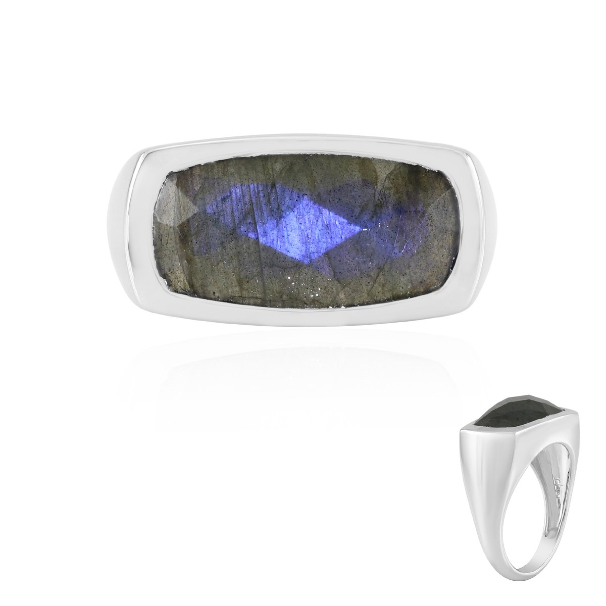 Cavill - Zilveren Ring - 925 Sterling Zilver - Blauwe Minary Labradoriet 6,75 ct - Antiek Schaakbord Geslepen - Elegante Damesring Madagaskar