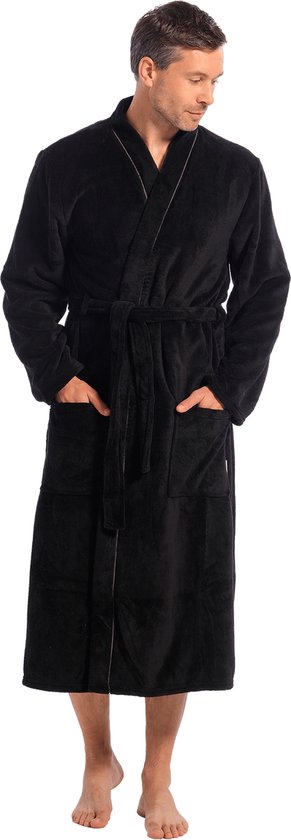 Badjas heren kimono kraag - fleece - Ten Cate-2xl-zwart