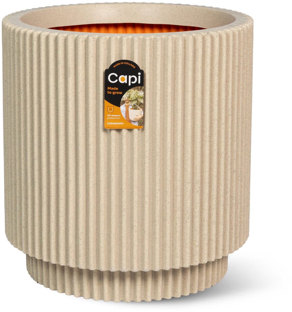 Capi Europe - Vaas cilinder Groove NL - 35x38 - Kiezel - Opening Ø29 - Bloempot voor binnen en buiten - Levenslang garantie - Breukbestendig - 100% Recyclebaar - CO2 Neutraal geproduceerd - KGVPE882