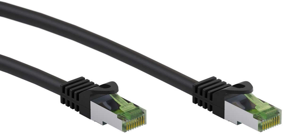 Image of Goobay 7,5 m RJ45-netwerkkabel, zwart, CAT 6A-connectoren met CAT 8.1-kabelbasis, S/FTP, koper AWG 26/7, LSZH-mantel