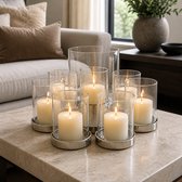 Hoppa! - Windlicht - 8-Lichts Rond - Nikkel/Transparant - 30 x 30 x 19 (B x D x H)