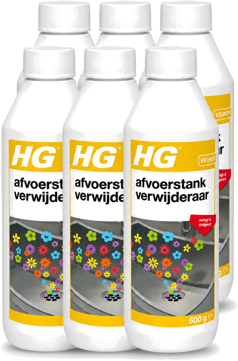 6 x HG - Afvoerstank Verwijderaar - Reinigt & Ontgeurt - 10 Behandelingen - 500 g - Voordeelverpakking - 6 stuks