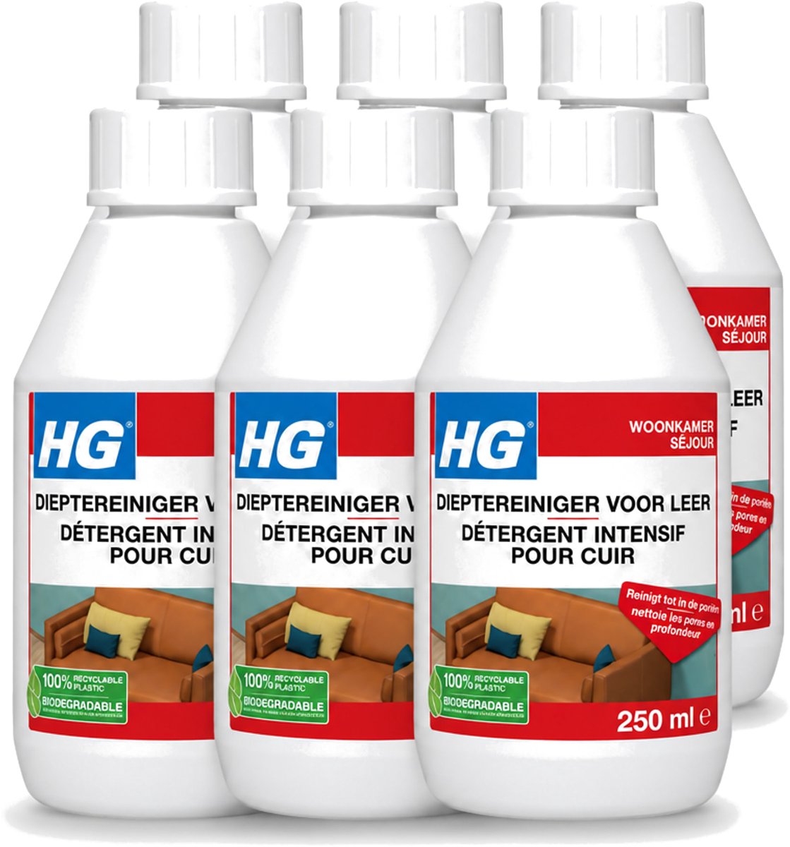6 x HG - Dieptereiniger Voor Leer - Veilig & Milde Reiniging - 250 ml - Voordeelverpakking - 6 stuks