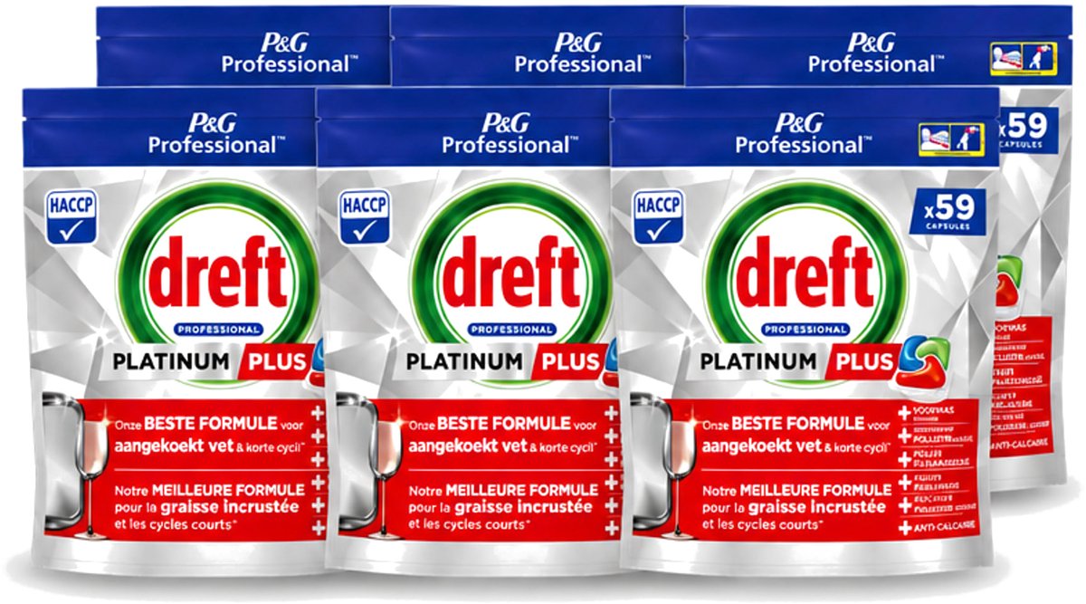 6 x Dreft – Vaatwastabletten – Platinum+ Regular – 59 Tabletten - Voordeelverpakking - 6 stuks