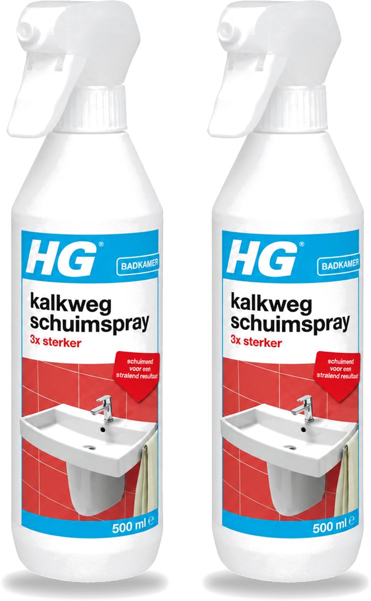 2 x HG - Badkamer - Kalkweg Schuimspray - 3x Sterker - Schuimend - 500 ml - Voordeelverpakking - 2 stuks
