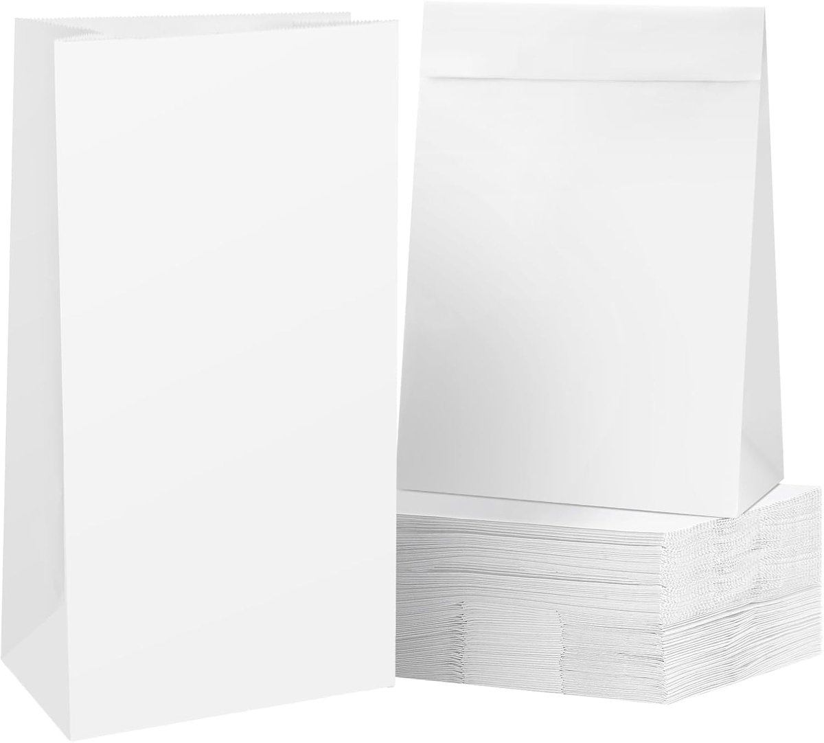 Papieren zakken, 100 stuks, wit, 15 x 9 x 27 cm (maat #6), vetdicht, cadeauzakjes, snoep, boterhamzakjes