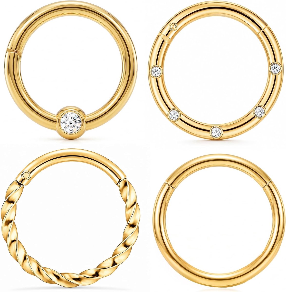 4 stuks neus lip septum clicker set van roestvrij staal 16G 8mm segment tragus helix daith ring piercing