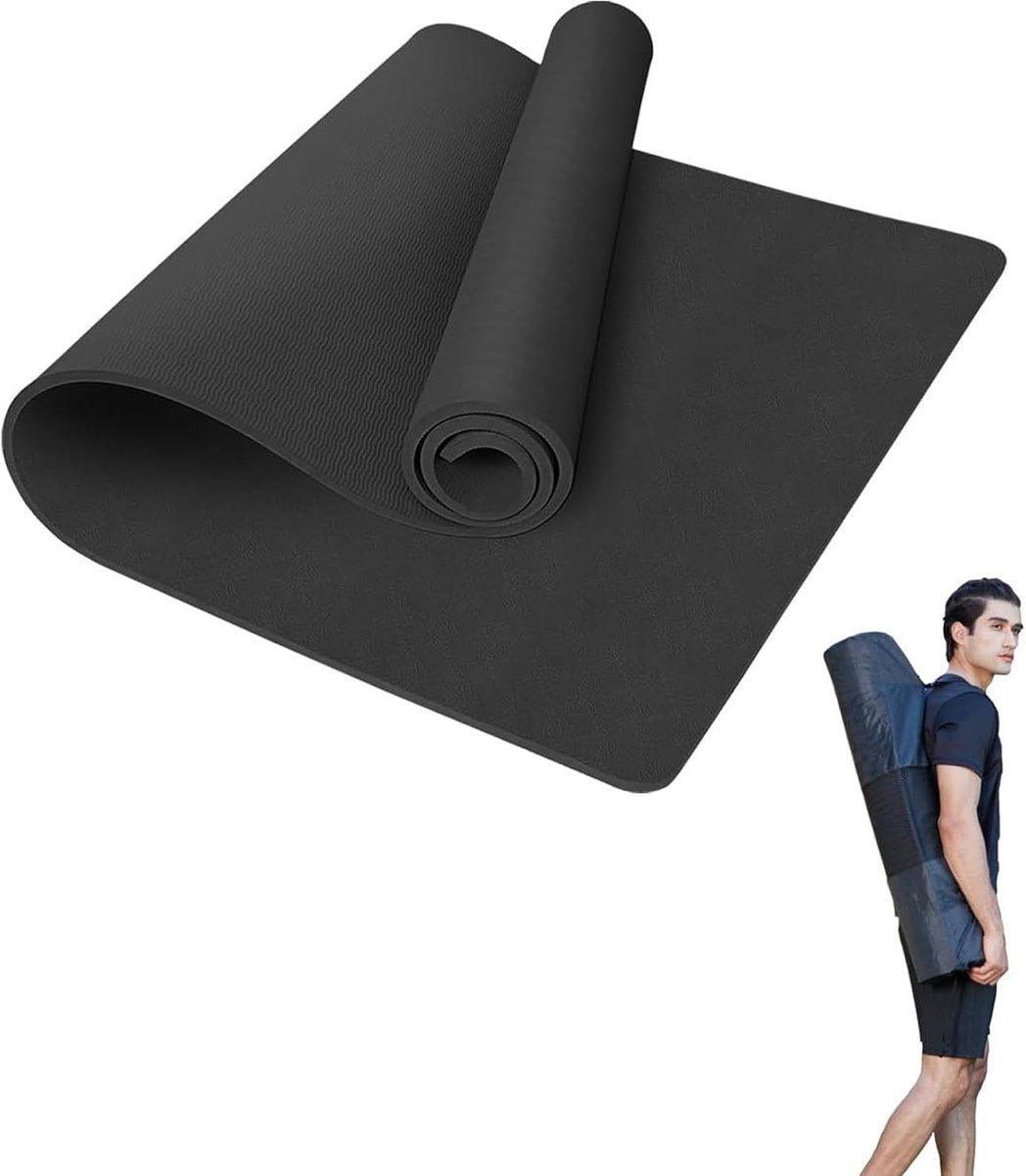 Antislip, 195 x 90 cm, TPE, gymnastiekmat, 10 mm dik, XL sportmat met draagriem + tas voor pilates, yoga, workout