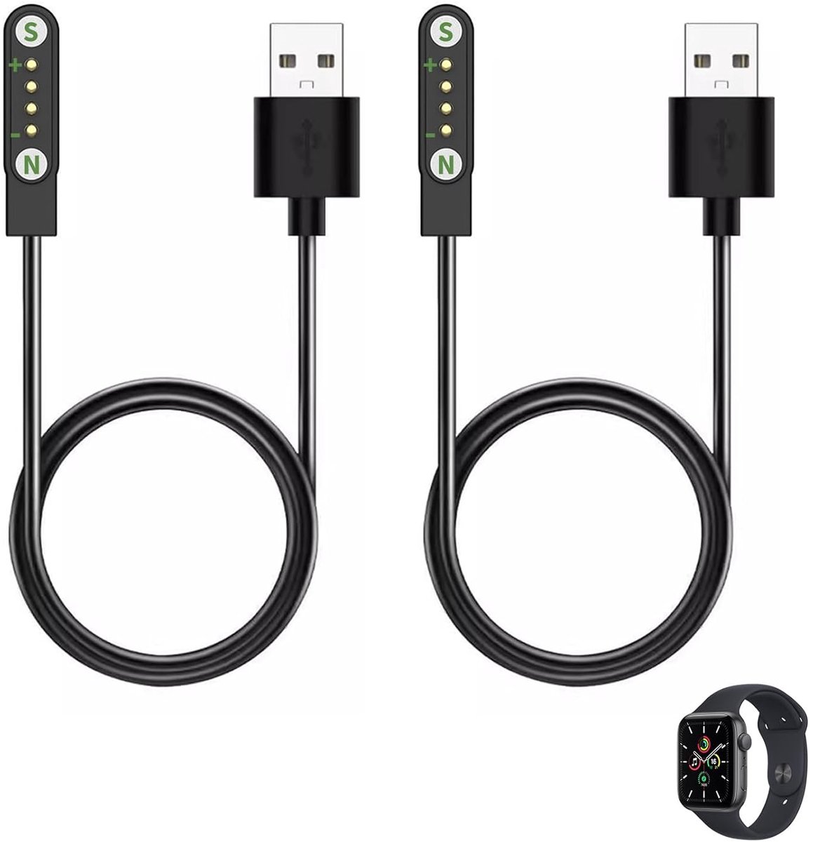 SnelShoppen - Pack van 2 Magnetische Oplaadkabels voor Kinderen USB 4 Pin 7.62 mm Slimme Horloge Kabel met Overspanningsbeveiliging voor Veilig Oplade