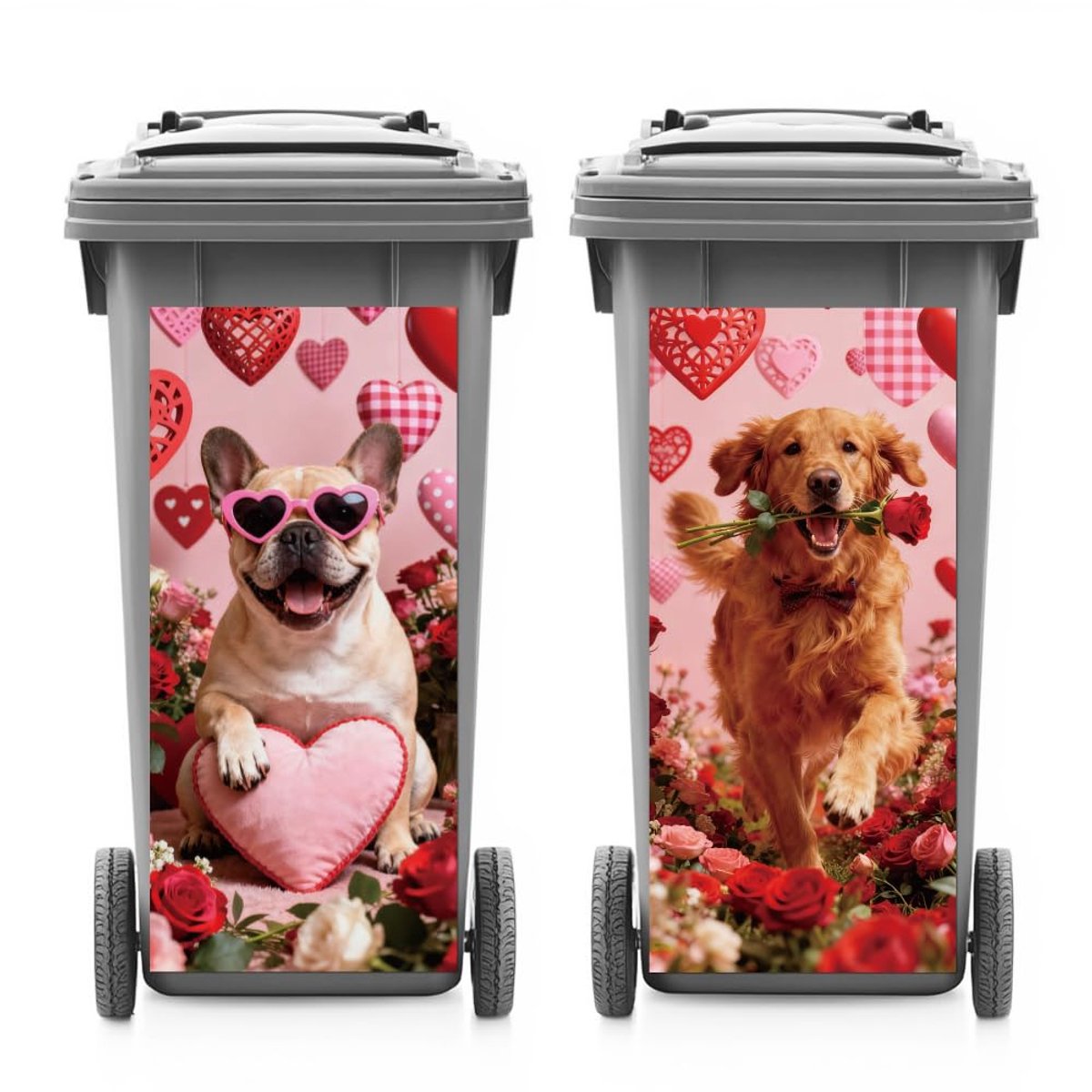 Decoratieve stickers voor prullenbak - Golden Retriever en Franse Bulldog - stijlvol en uniek - ShopVlot