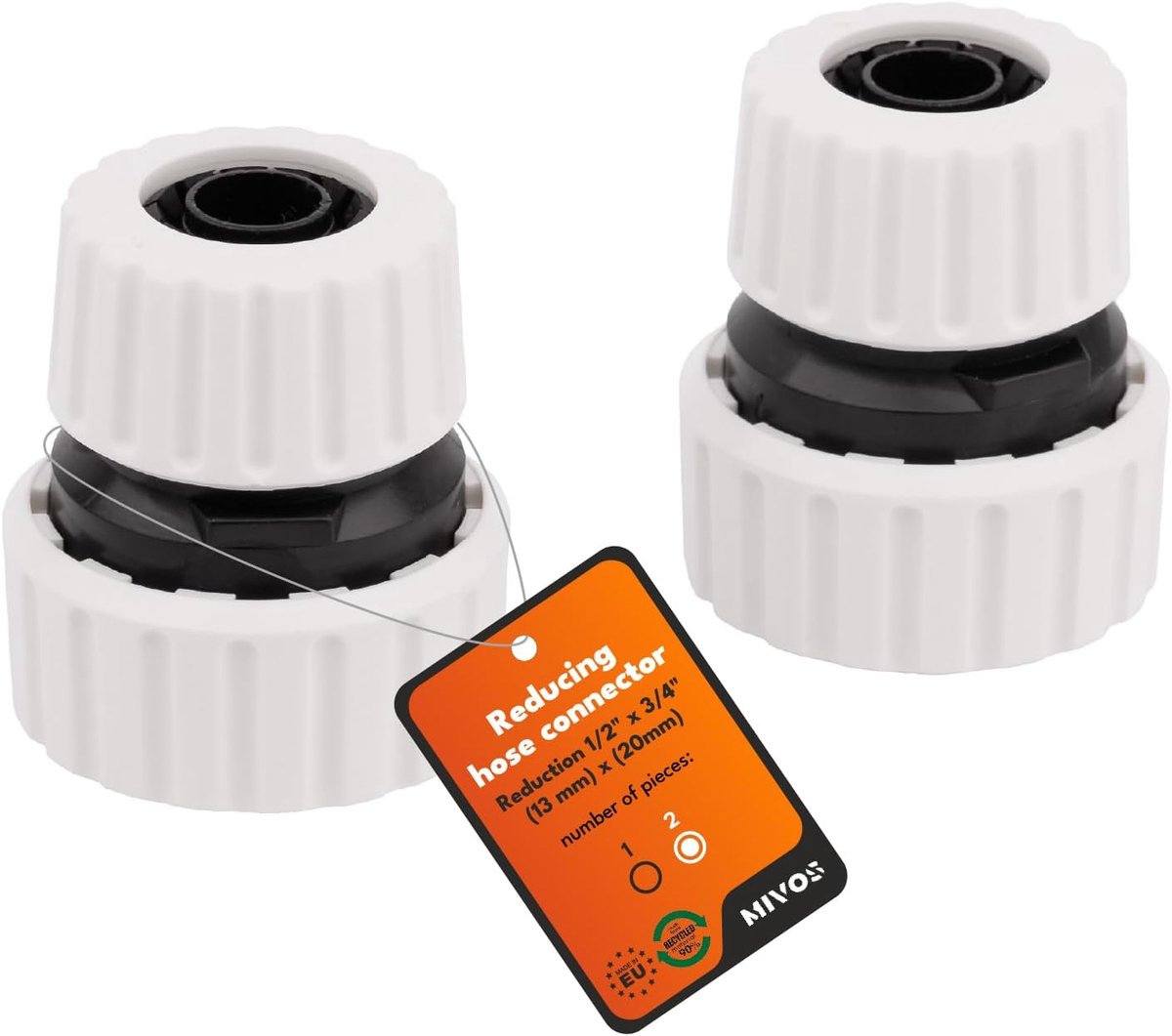 Hose fitting 1/2 inch naar 3/4 inch - reducer van 90% gerecycled plastic - milieuvriendelijk en duurzaam - ShopVlot