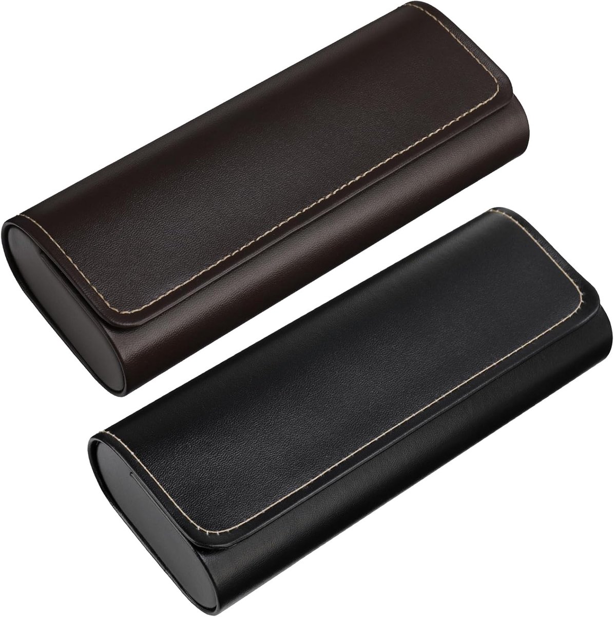 Bril Etui Set van 2 - Harde PU Leren Hoes - Zwart en Donkerbruin - Bescherming voor Lees- en Sportbrillen - ShopVlot