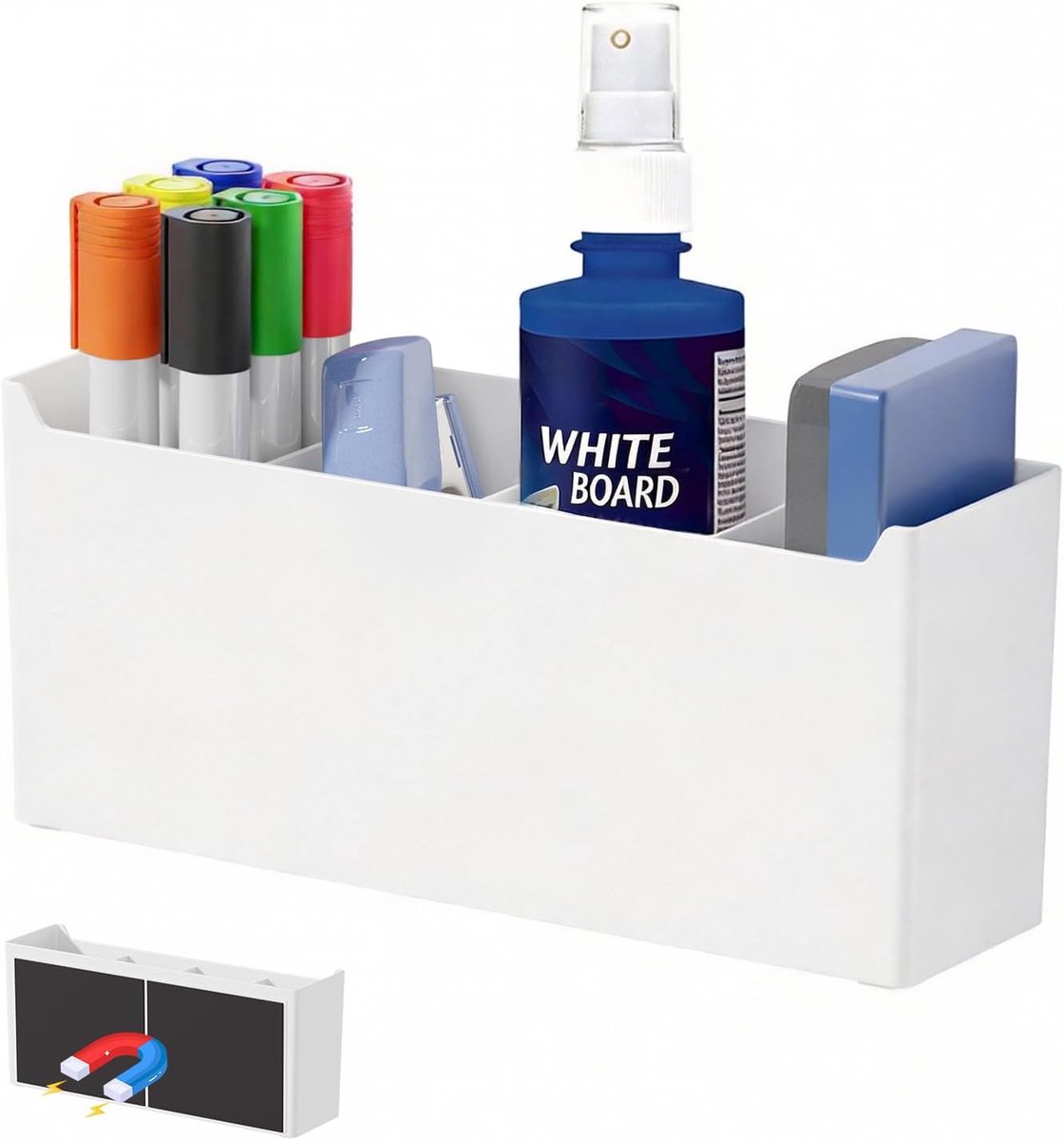 SnelShoppen - Magnetische Penhouder voor Whiteboard met 3 Verwijderbare Scheidingsplaten - Sterke Magnetische Organizer voor Stift, Pennen, Keuken en