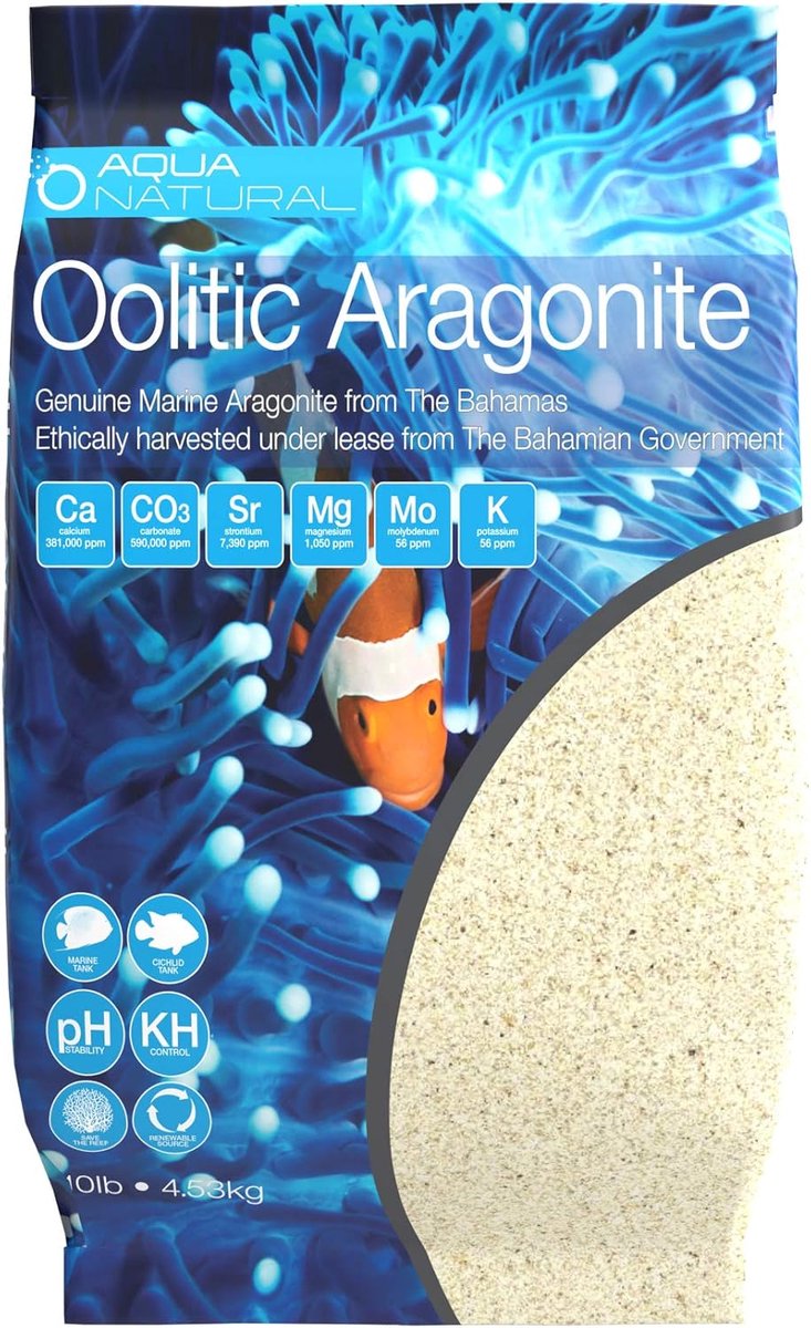 SnelShoppen - Aqua Natural Oolitic Aragonite 10lb Aquarium Zand voor Rif, Zee, en Mariene Tanks - 98% Puur Calciumcarbonaat, pH Stabiliteit, Duurzaam