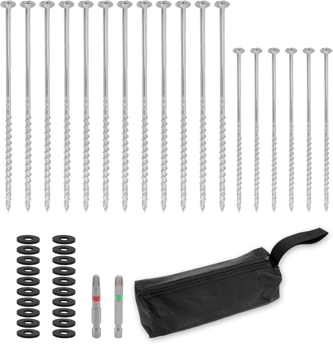 SnelShoppen - Tent Pegs, Grondankers, 18 Stuks, Sterke Schroefpinnen, Camping Tent Schroeven met Bits en Plastic Washers, Ideaal voor Buitenactiviteit