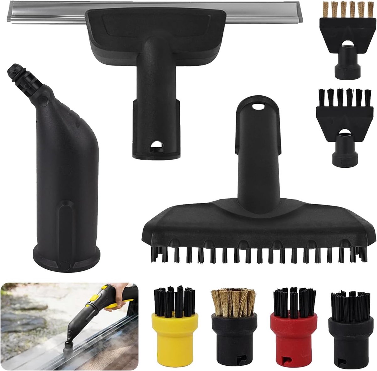 Stoomreiniger accessoires 9-delig - Handnozzle en borstels - Precisie en stevige bevestiging - ShopVlot