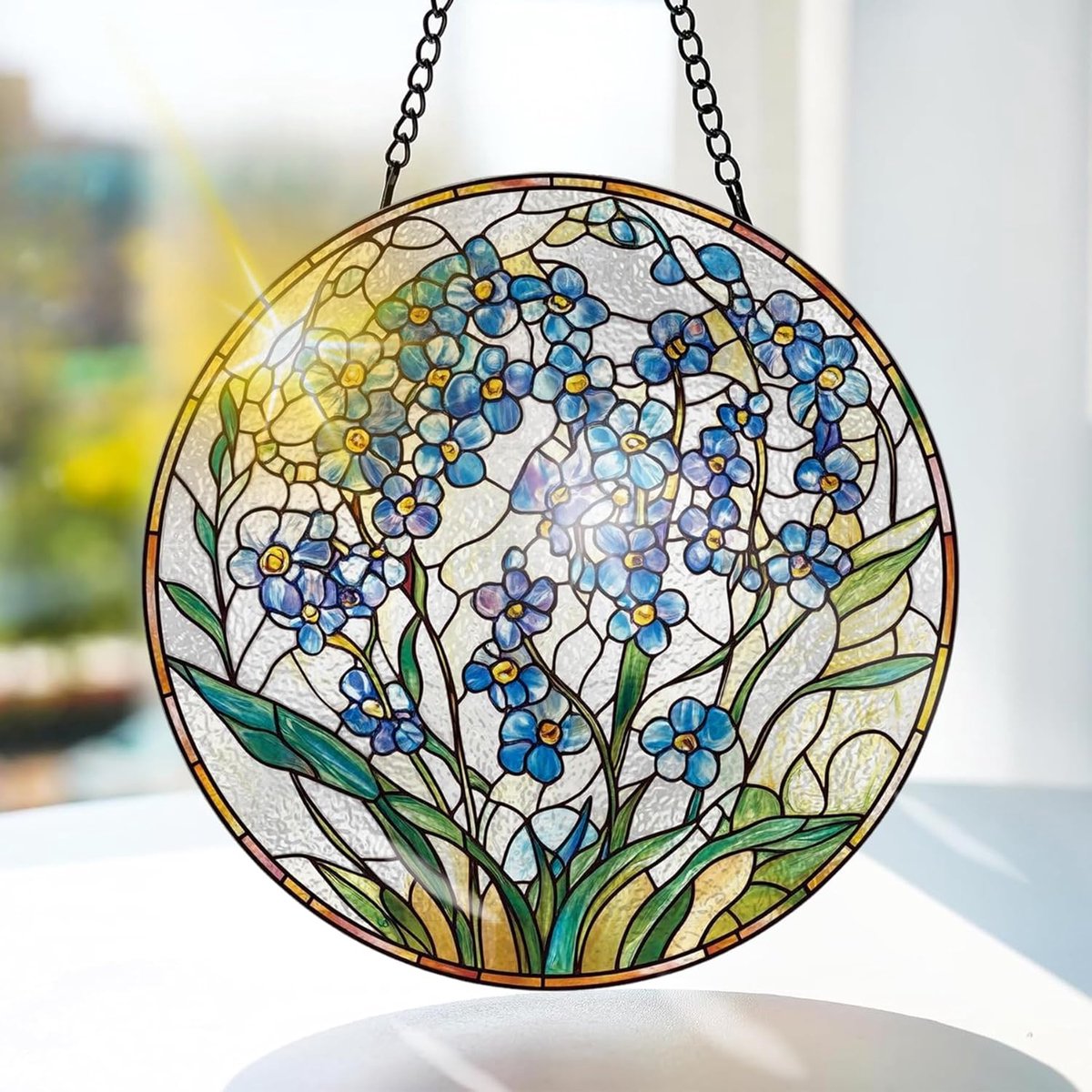 SnelShoppen - Kleurrijke Hangende Glasdecoratie - 20x20cm - Stained Glass Zonnescherm voor Raam, Tuin en Deur - Handgemaakte Suncatcher - Perfect voor