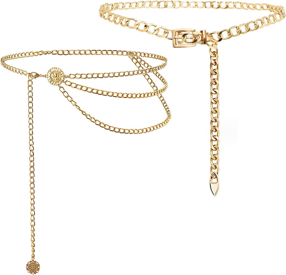 BDSHUNBF 2 pieces chain belts for women, gold waist chain belt, gold chain belt, multi-layer fashion, women's chain - ShopVlot