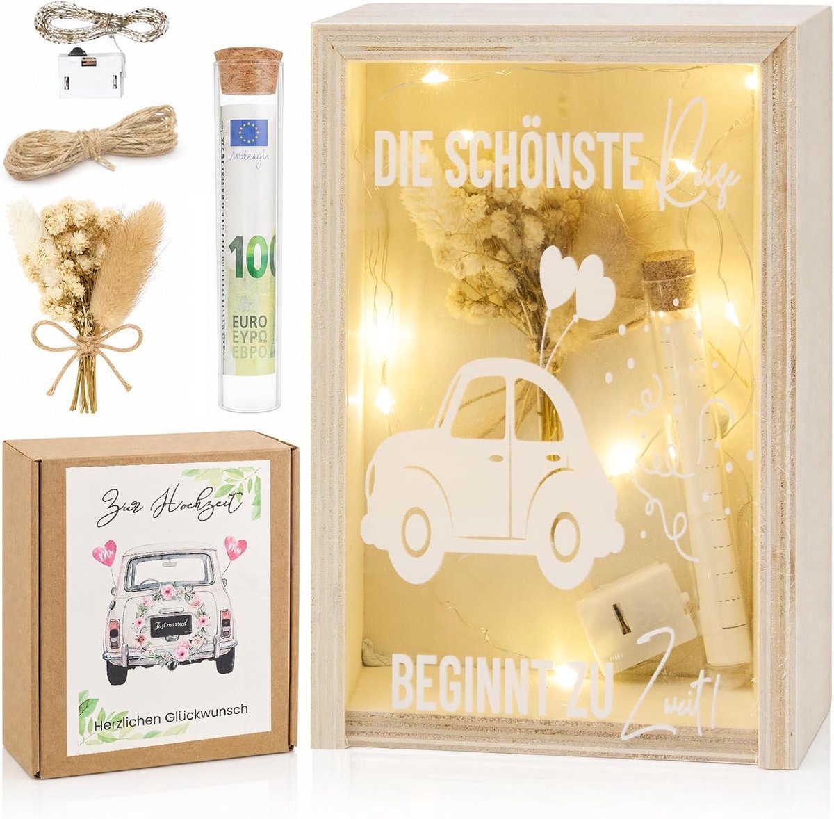 Geldgeschenk bruiloft - acryl geschenkdoos - gedroogde bloemen - origineel huwelijkscadeau - ShopVlot