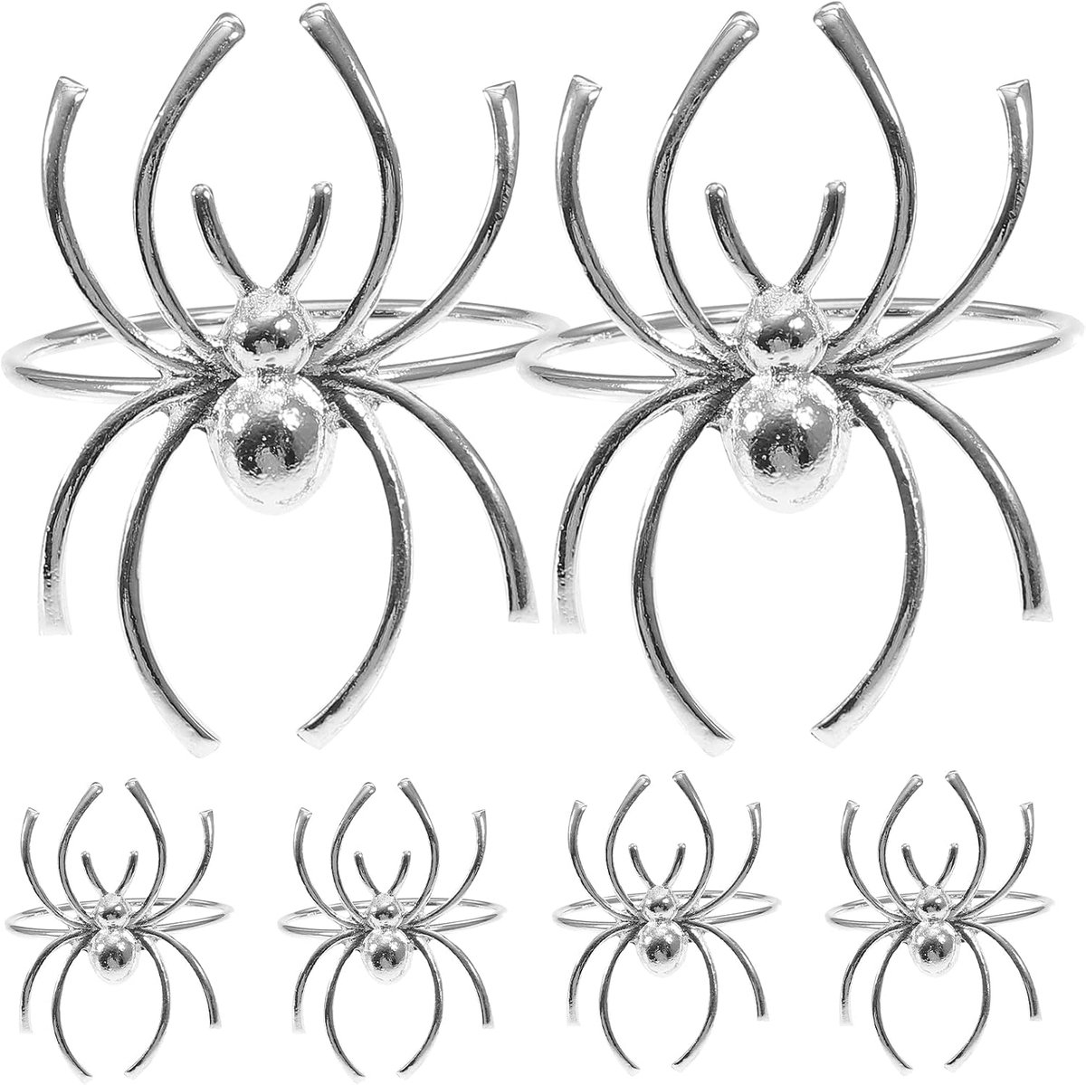6 Pcs zilverkleurige servetringen in spinnendesign - horror‑stijl tafelaccessoire voor thuis - bruiloften - banketten en Halloween‑feesten
