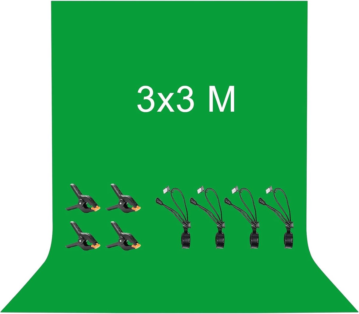 SnelShoppen - Fotografie Achtergrond 3x3 M Groen Scherm - 100% Polyester met 4 Studioklemmen & 4 Zeilclips - Kreukbestendige, Opvouwbare Achtergrond v